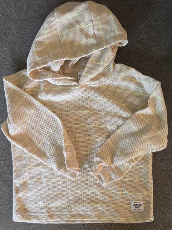 OshKosh B'gosh Other - OshKosh B'gosh Cream Knit Hooded Crewneck with Subtle Yellow Stripes